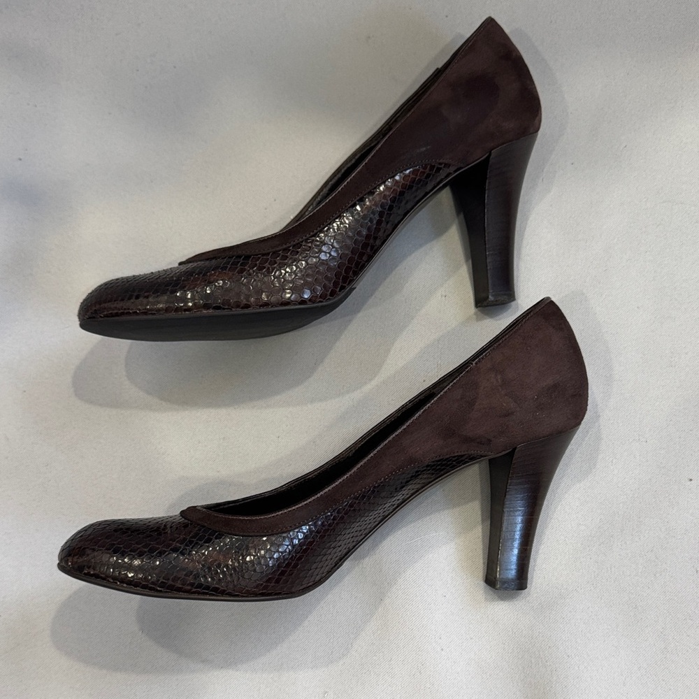 Coach Chocolate Brown Snakeskin & Suede High Heels – Size 9 - Picture 5 of 6